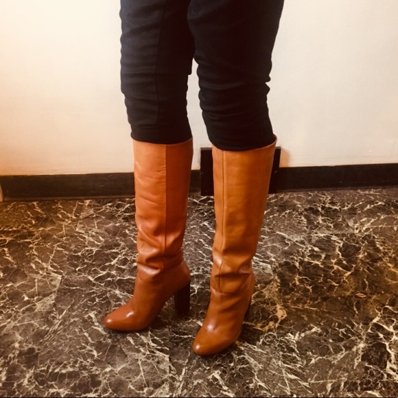 Joe Fresh Tan Brown Leather Stovepipe Heeled Boot - Picture 7 of 8